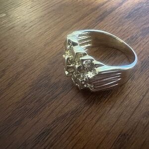 Men’s 18K Gold PLATED Over .925 Silver Stunning Gold Nugget Ring Size 12